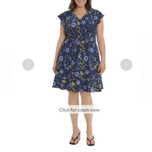 London Times Blue Flutter Sleeve Midi Sundress